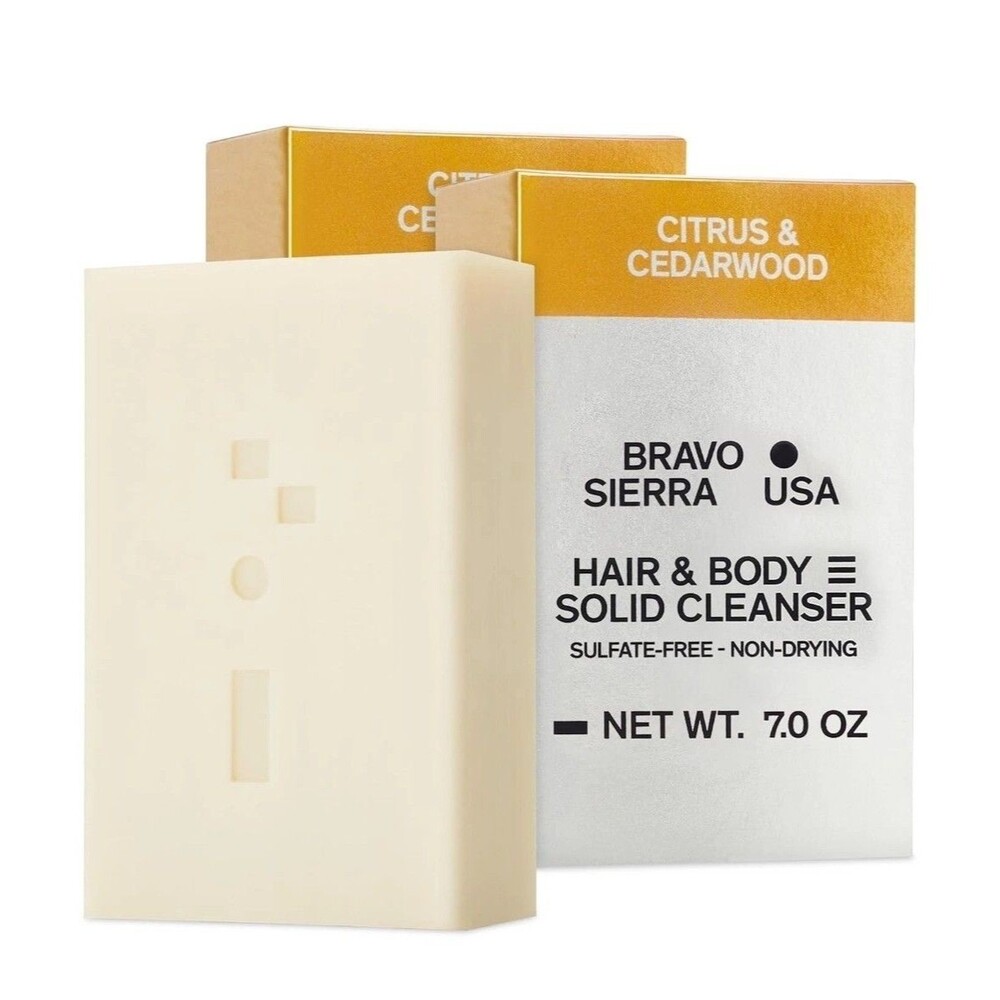 Bravo Sierra Men Body & Hair Soap Bar 2-Pack All-in-One Shampoo Citrus Cedarwood